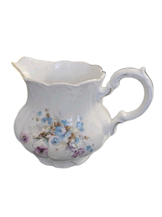 White Other - Vintage Floral Porcelain Creamer Jug White Blue Pink Gold Trim Tea Set